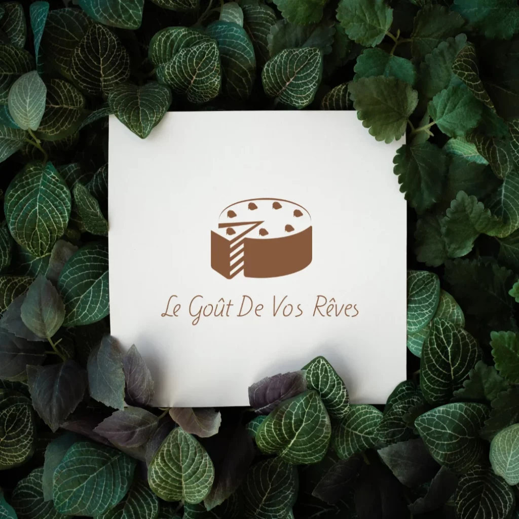 Logo minimaliste composé d'un gâteau, créé pour la pâtisserie qui se nomme Le goût de vos rêves